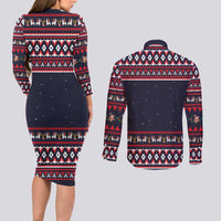Llama and Snowman Couples Matching Long Sleeve Bodycon Dress and Long Sleeve Button Shirt with Gifts and Nordic Pattern - Wonder Print Shop