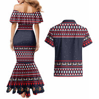 Llama and Snowman Couples Matching Mermaid Dress and Hawaiian Shirt with Gifts and Nordic Pattern - Wonder Print Shop