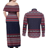 Llama and Snowman Couples Matching Off Shoulder Maxi Dress and Long Sleeve Button Shirt with Gifts and Nordic Pattern - Wonder Print Shop