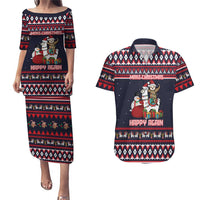 Llama and Snowman Couples Matching Puletasi and Hawaiian Shirt with Gifts and Nordic Pattern - Wonder Print Shop
