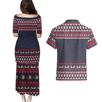 Llama and Snowman Couples Matching Puletasi and Hawaiian Shirt with Gifts and Nordic Pattern - Wonder Print Shop