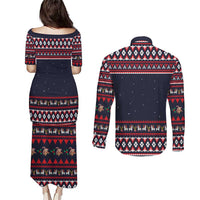 Llama and Snowman Couples Matching Puletasi and Long Sleeve Button Shirt with Gifts and Nordic Pattern - Wonder Print Shop