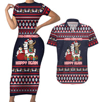 Llama and Snowman Couples Matching Short Sleeve Bodycon Dress and Hawaiian Shirt with Gifts and Nordic Pattern - Wonder Print Shop