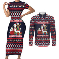 Llama and Snowman Couples Matching Short Sleeve Bodycon Dress and Long Sleeve Button Shirt with Gifts and Nordic Pattern - Wonder Print Shop