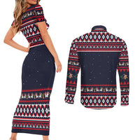 Llama and Snowman Couples Matching Short Sleeve Bodycon Dress and Long Sleeve Button Shirt with Gifts and Nordic Pattern - Wonder Print Shop
