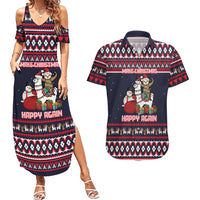 Llama and Snowman Couples Matching Summer Maxi Dress and Hawaiian Shirt with Gifts and Nordic Pattern - Wonder Print Shop