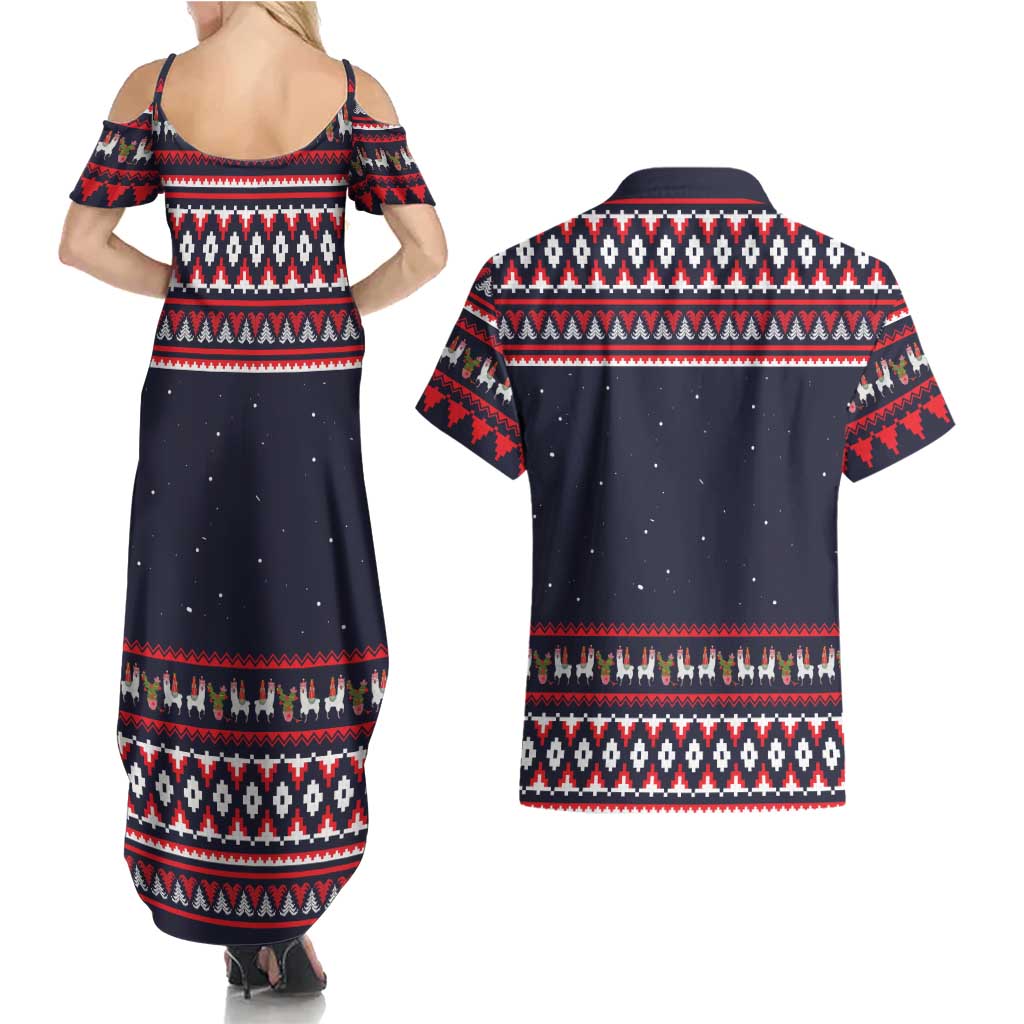 Llama and Snowman Couples Matching Summer Maxi Dress and Hawaiian Shirt with Gifts and Nordic Pattern - Wonder Print Shop