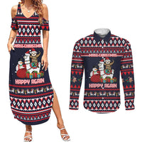 Llama and Snowman Couples Matching Summer Maxi Dress and Long Sleeve Button Shirt with Gifts and Nordic Pattern - Wonder Print Shop