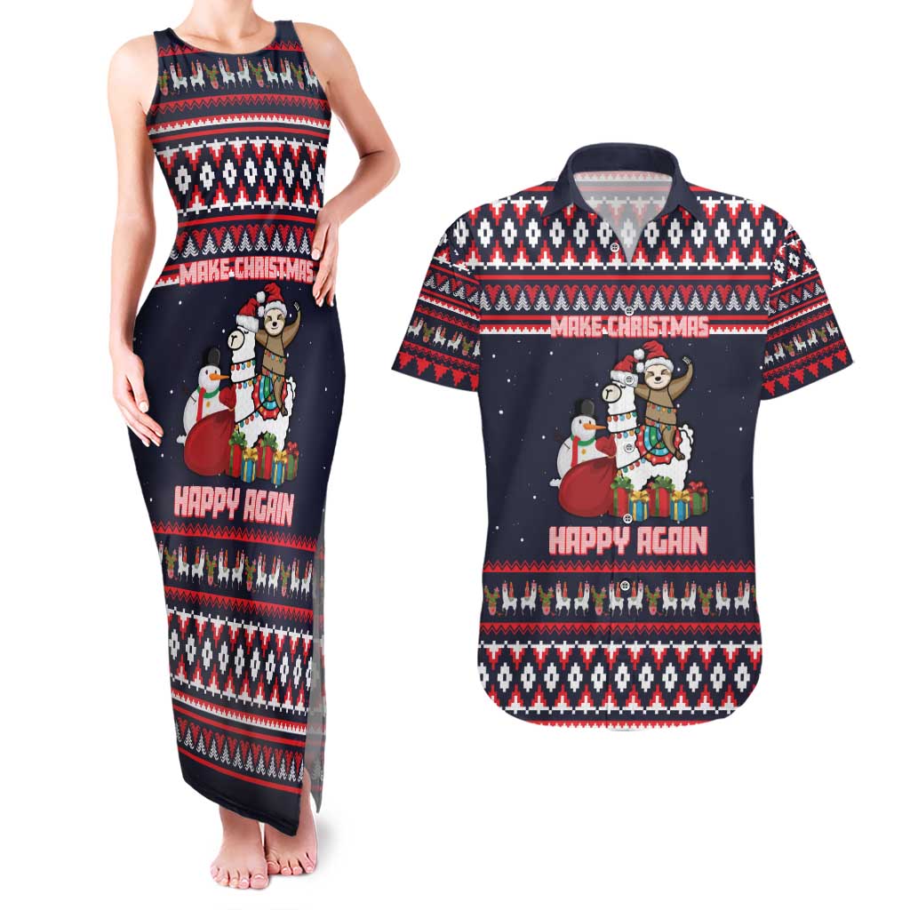 Llama and Snowman Couples Matching Tank Maxi Dress and Hawaiian Shirt with Gifts and Nordic Pattern - Wonder Print Shop