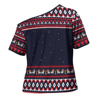 Llama and Snowman Cross Shoulder Shirt with Gifts and Nordic Pattern - Wonder Print Shop