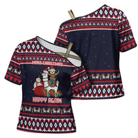 Llama and Snowman Cross Shoulder Shirt with Gifts and Nordic Pattern - Wonder Print Shop