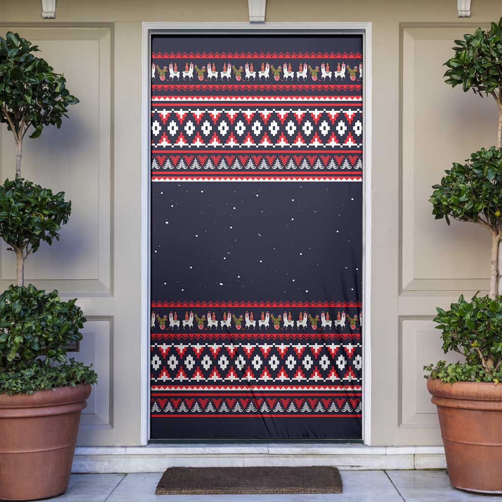 Llama and Snowman Door Cover with Gifts and Nordic Pattern - Wonder Print Shop
