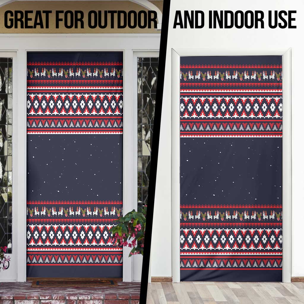 Llama and Snowman Door Cover with Gifts and Nordic Pattern - Wonder Print Shop