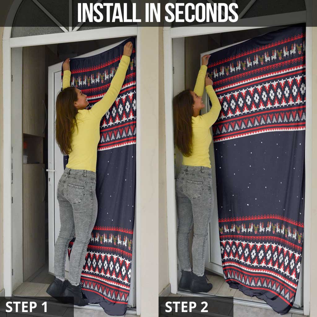 Llama and Snowman Door Cover with Gifts and Nordic Pattern - Wonder Print Shop