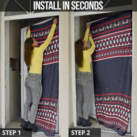 Llama and Snowman Door Cover with Gifts and Nordic Pattern - Wonder Print Shop
