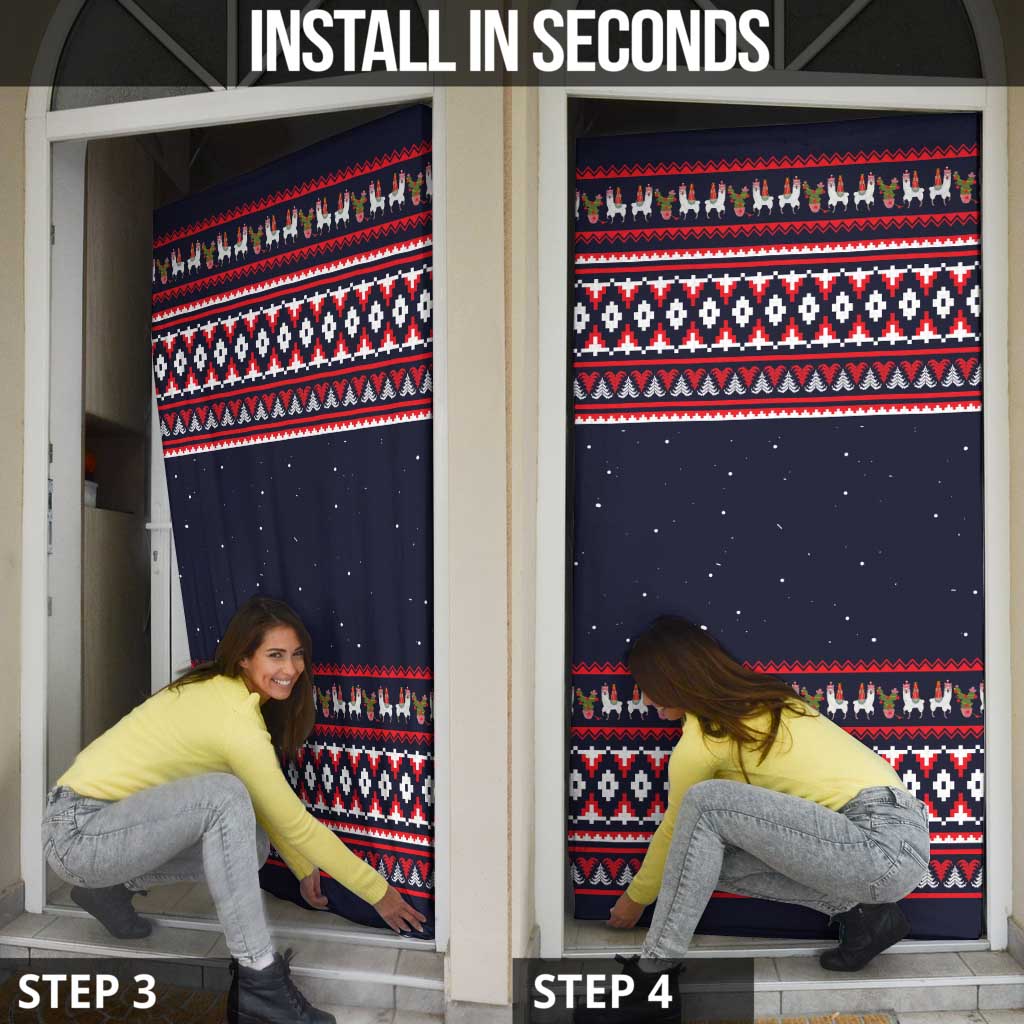 Llama and Snowman Door Cover with Gifts and Nordic Pattern - Wonder Print Shop