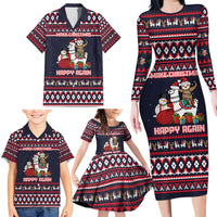 Llama and Snowman Family Matching Long Sleeve Bodycon Dress and Hawaiian Shirt with Gifts and Nordic Pattern - Wonder Print Shop