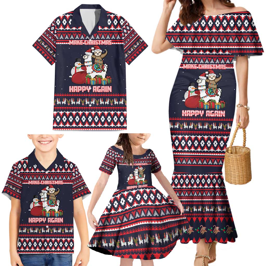 Llama and Snowman Family Matching Mermaid Dress and Hawaiian Shirt with Gifts and Nordic Pattern - Wonder Print Shop