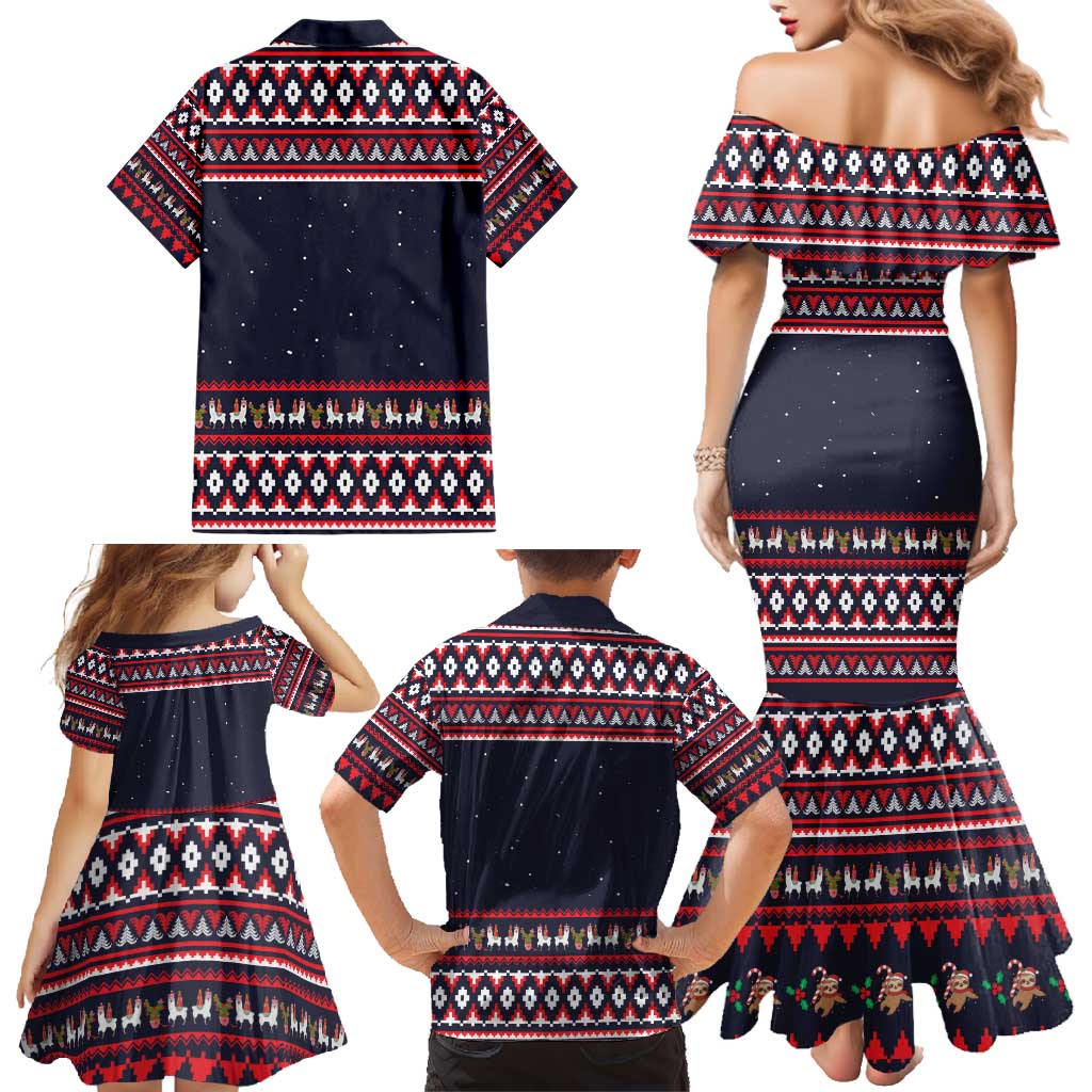 Llama and Snowman Family Matching Mermaid Dress and Hawaiian Shirt with Gifts and Nordic Pattern - Wonder Print Shop