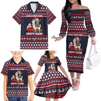 Llama and Snowman Family Matching Off The Shoulder Long Sleeve Dress and Hawaiian Shirt with Gifts and Nordic Pattern - Wonder Print Shop