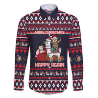 Llama and Snowman Family Matching Off The Shoulder Long Sleeve Dress and Hawaiian Shirt with Gifts and Nordic Pattern - Wonder Print Shop