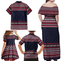 Llama and Snowman Family Matching Off Shoulder Maxi Dress and Hawaiian Shirt with Gifts and Nordic Pattern - Wonder Print Shop