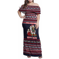 Llama and Snowman Family Matching Off Shoulder Maxi Dress and Hawaiian Shirt with Gifts and Nordic Pattern - Wonder Print Shop