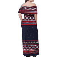 Llama and Snowman Family Matching Off Shoulder Maxi Dress and Hawaiian Shirt with Gifts and Nordic Pattern - Wonder Print Shop
