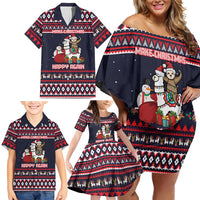 Llama and Snowman Family Matching Off Shoulder Short Dress and Hawaiian Shirt with Gifts and Nordic Pattern - Wonder Print Shop