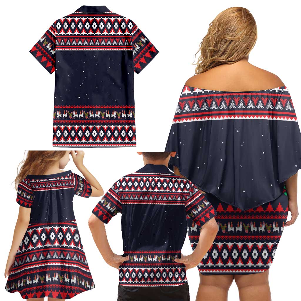 Llama and Snowman Family Matching Off Shoulder Short Dress and Hawaiian Shirt with Gifts and Nordic Pattern - Wonder Print Shop