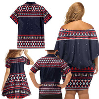 Llama and Snowman Family Matching Off Shoulder Short Dress and Hawaiian Shirt with Gifts and Nordic Pattern - Wonder Print Shop