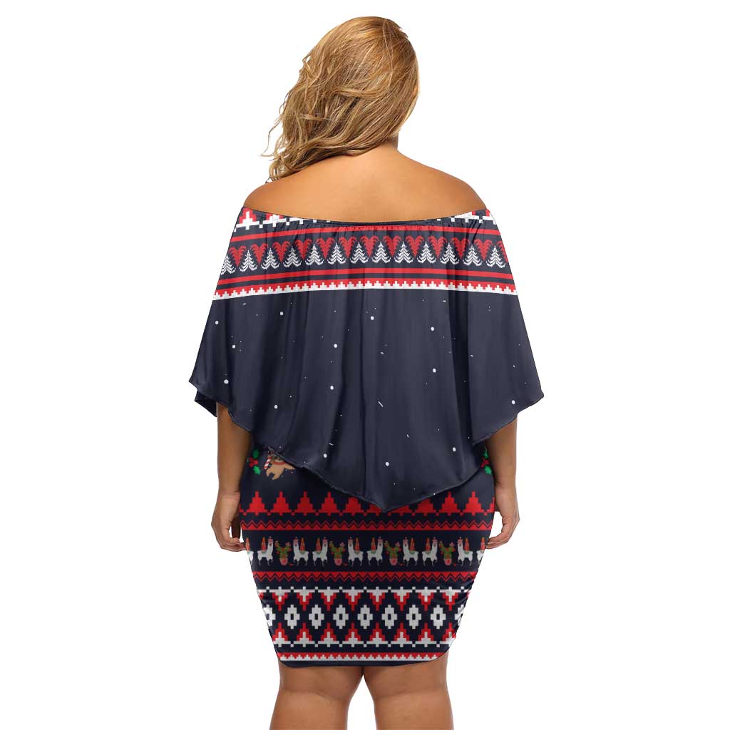 Llama and Snowman Family Matching Off Shoulder Short Dress and Hawaiian Shirt with Gifts and Nordic Pattern - Wonder Print Shop
