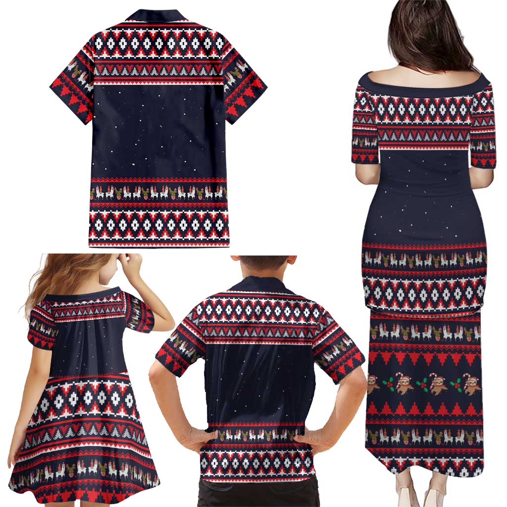 Llama and Snowman Family Matching Puletasi and Hawaiian Shirt with Gifts and Nordic Pattern - Wonder Print Shop