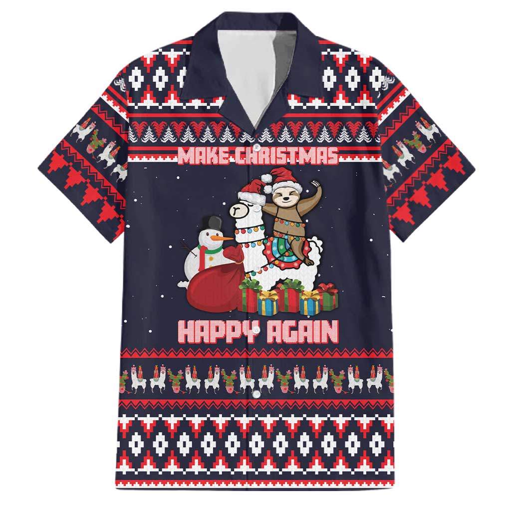 Llama and Snowman Family Matching Puletasi and Hawaiian Shirt with Gifts and Nordic Pattern - Wonder Print Shop