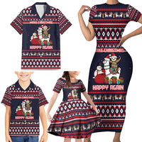 Llama and Snowman Family Matching Short Sleeve Bodycon Dress and Hawaiian Shirt with Gifts and Nordic Pattern - Wonder Print Shop