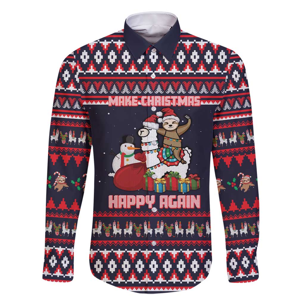 Llama and Snowman Family Matching Short Sleeve Bodycon Dress and Hawaiian Shirt with Gifts and Nordic Pattern - Wonder Print Shop