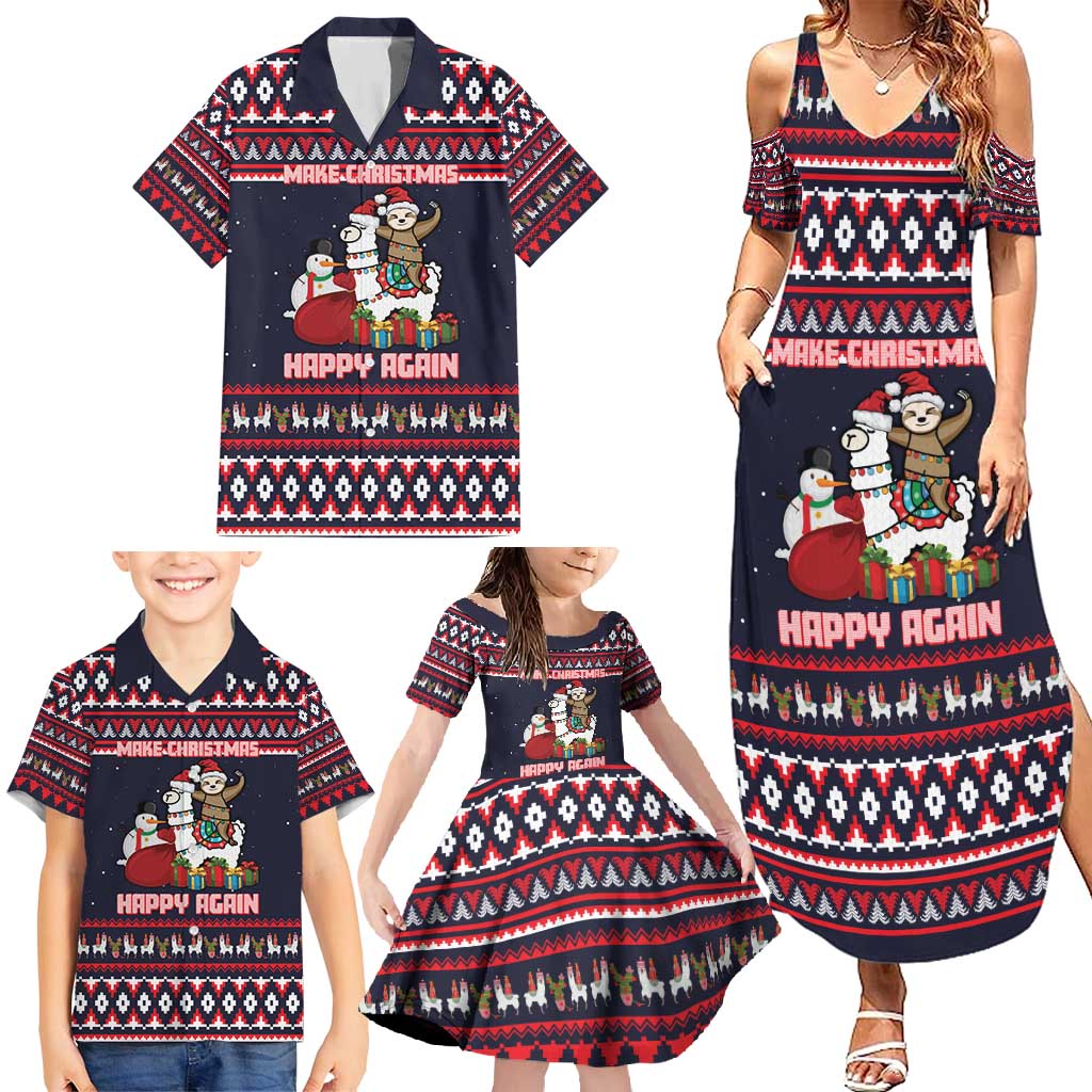 Llama and Snowman Family Matching Summer Maxi Dress and Hawaiian Shirt with Gifts and Nordic Pattern - Wonder Print Shop