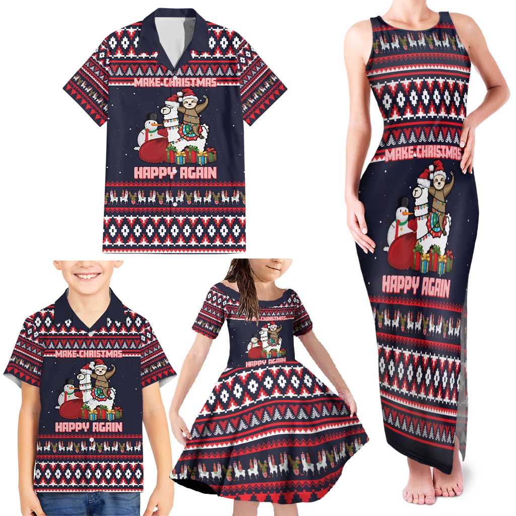 Llama and Snowman Family Matching Tank Maxi Dress and Hawaiian Shirt with Gifts and Nordic Pattern - Wonder Print Shop