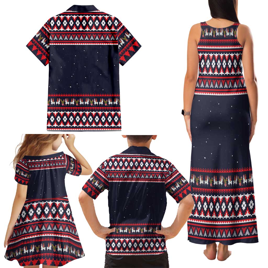 Llama and Snowman Family Matching Tank Maxi Dress and Hawaiian Shirt with Gifts and Nordic Pattern - Wonder Print Shop