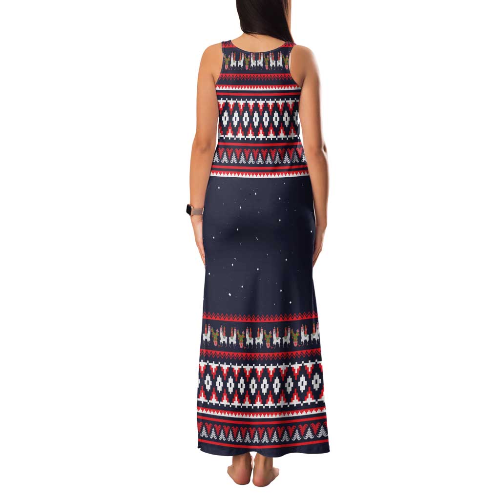 Llama and Snowman Family Matching Tank Maxi Dress and Hawaiian Shirt with Gifts and Nordic Pattern - Wonder Print Shop