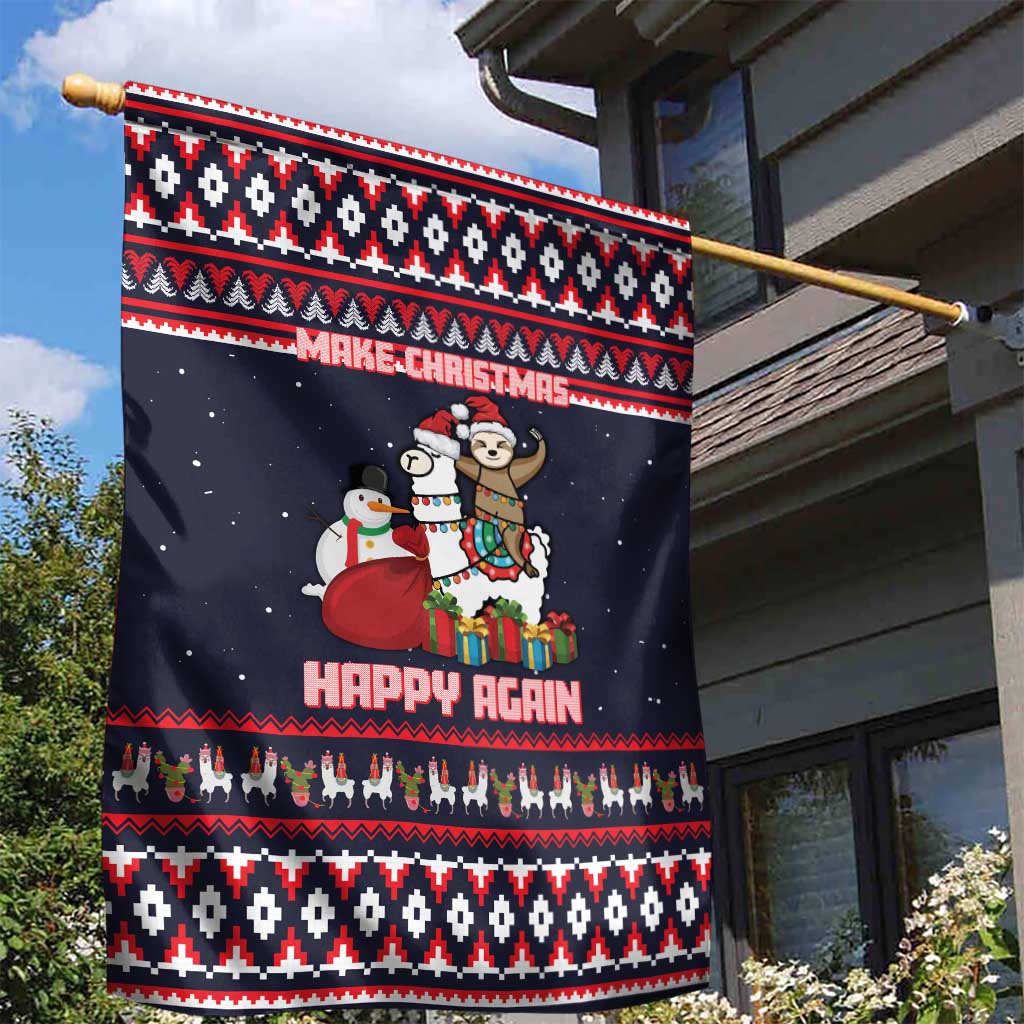 Llama and Snowman Garden Flag with Gifts and Nordic Pattern - Wonder Print Shop