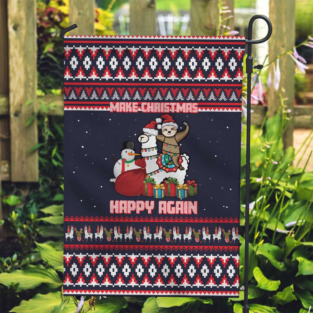 Llama and Snowman Garden Flag with Gifts and Nordic Pattern - Wonder Print Shop