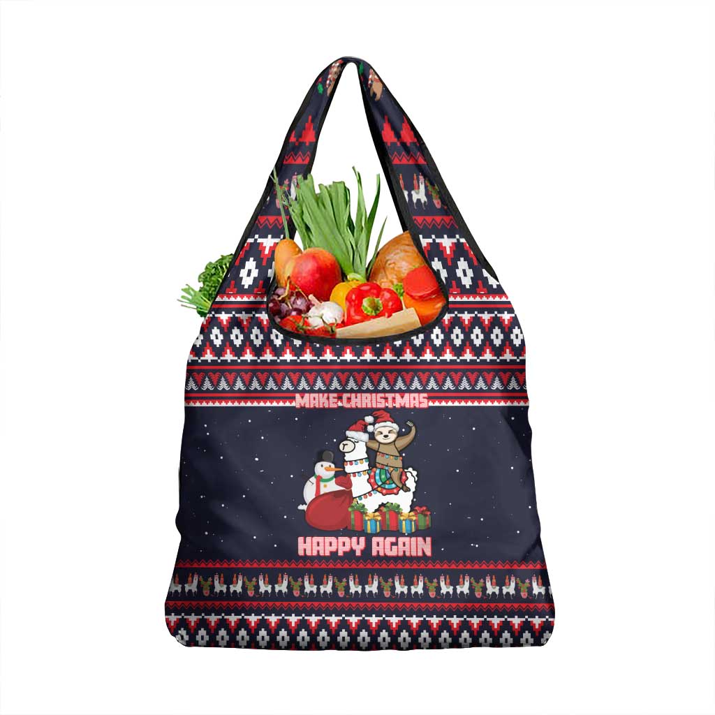 Llama and Snowman Grocery Bag with Gifts and Nordic Pattern - Wonder Print Shop