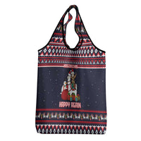Llama and Snowman Grocery Bag with Gifts and Nordic Pattern - Wonder Print Shop