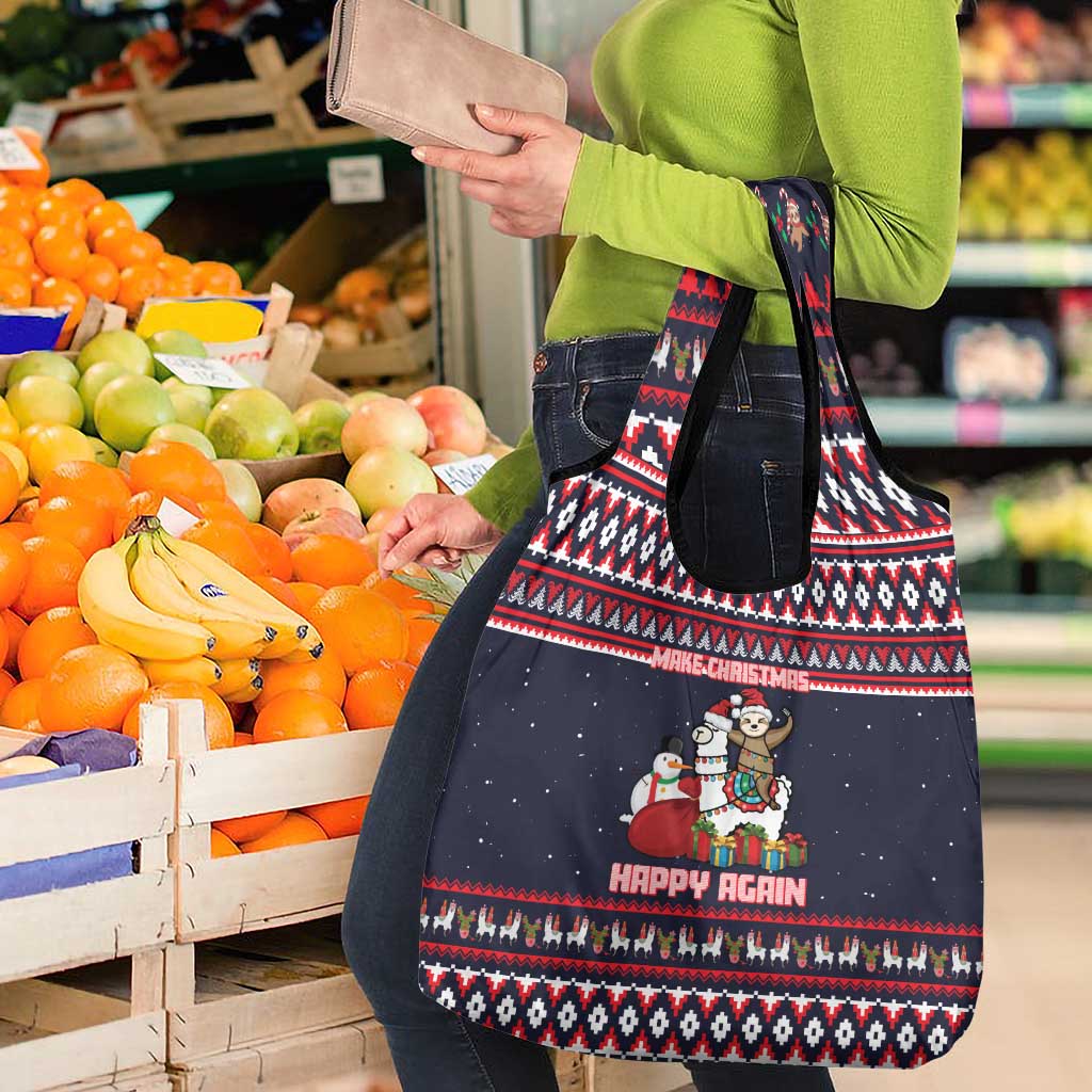 Llama and Snowman Grocery Bag with Gifts and Nordic Pattern - Wonder Print Shop