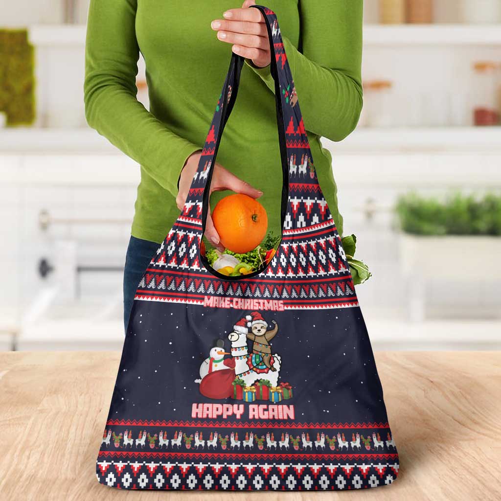 Llama and Snowman Grocery Bag with Gifts and Nordic Pattern - Wonder Print Shop