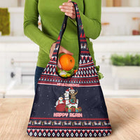 Llama and Snowman Grocery Bag with Gifts and Nordic Pattern - Wonder Print Shop
