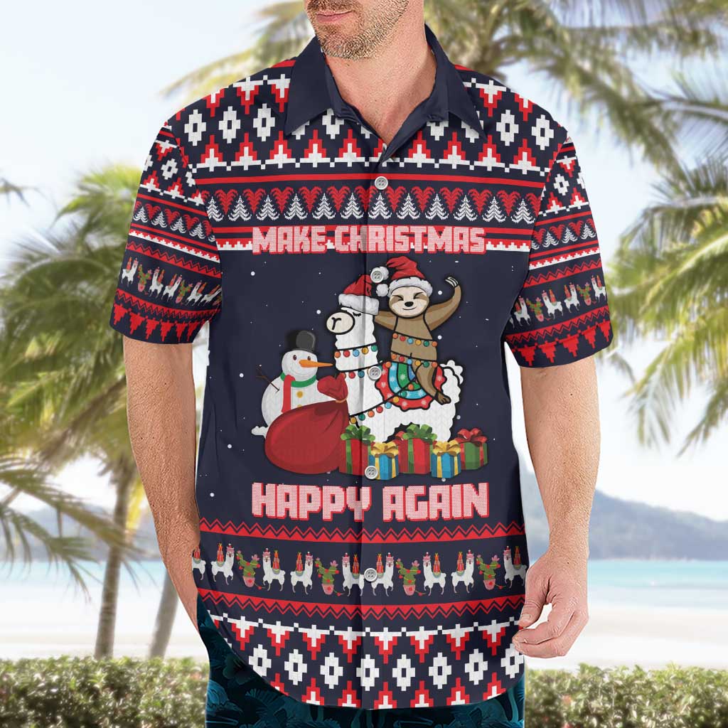 Llama and Snowman Hawaiian Shirt with Gifts and Nordic Pattern - Wonder Print Shop