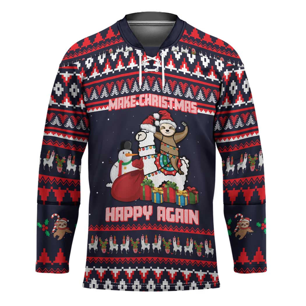 Llama and Snowman Hockey Jersey with Gifts and Nordic Pattern - Wonder Print Shop