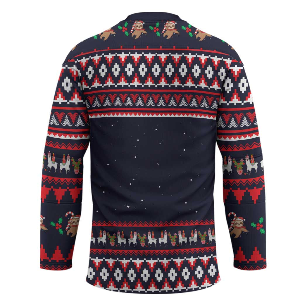 Llama and Snowman Hockey Jersey with Gifts and Nordic Pattern - Wonder Print Shop